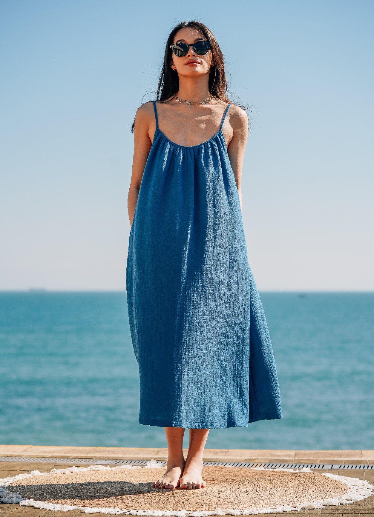 EVERYDAY DRESS 日光純棉輕紗洋裝.海潮藍