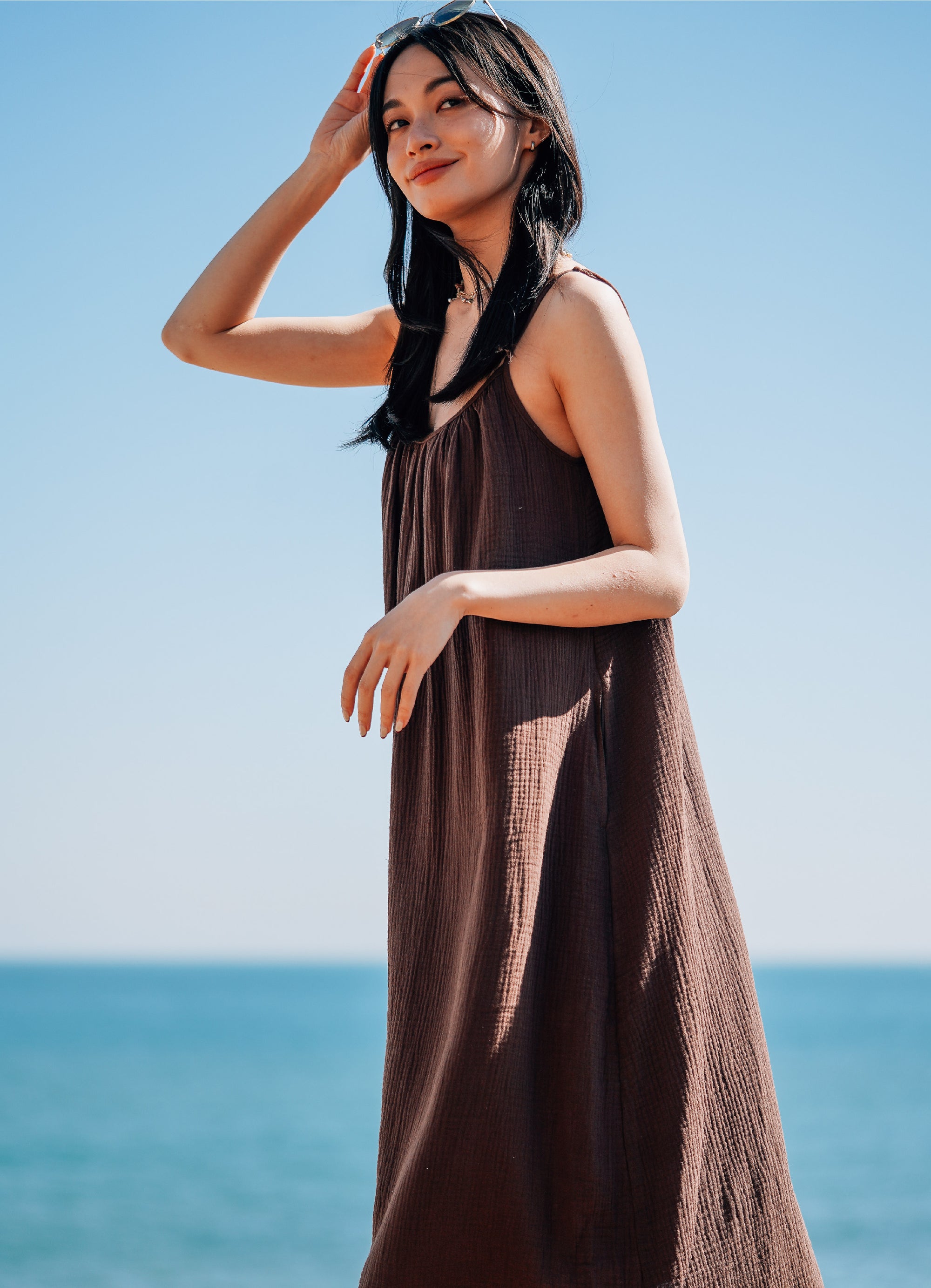 EVERYDAY DRESS 日光純棉輕紗洋裝.暮影棕