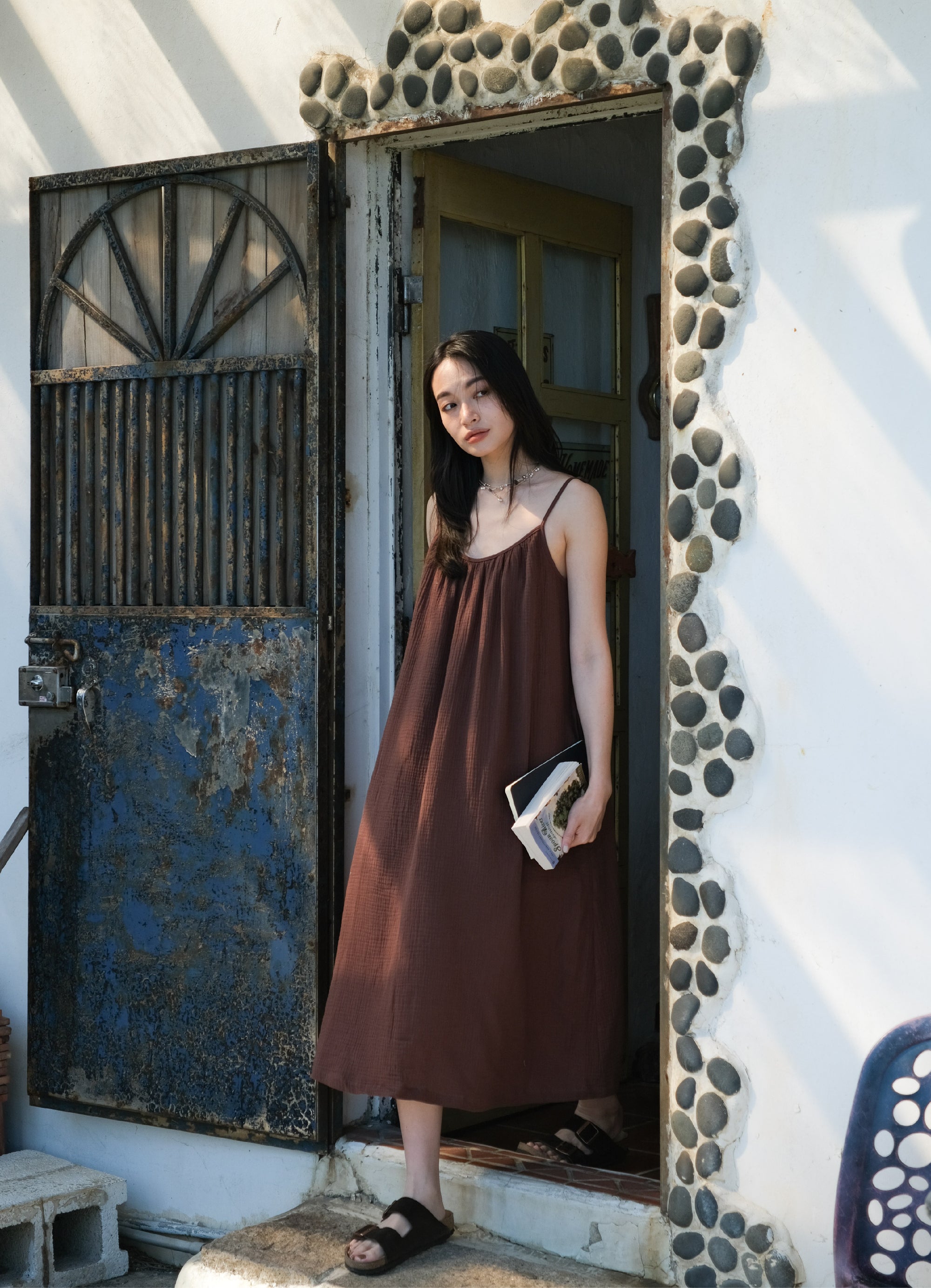 EVERYDAY DRESS 日光純棉輕紗洋裝.暮影棕