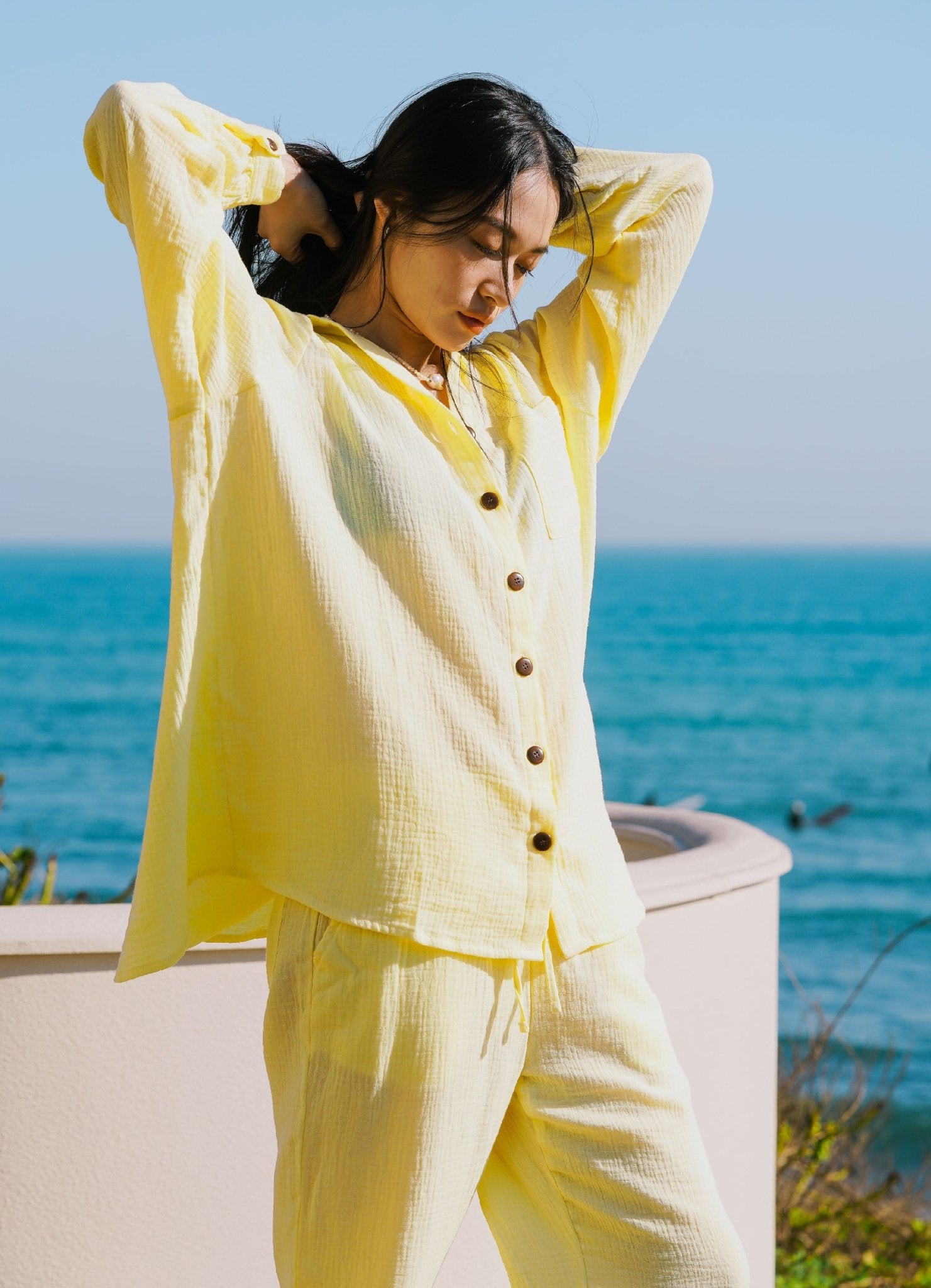 EVERYDAY PANTS日光純棉輕紗長褲.暖陽黃 - FAVALAVA