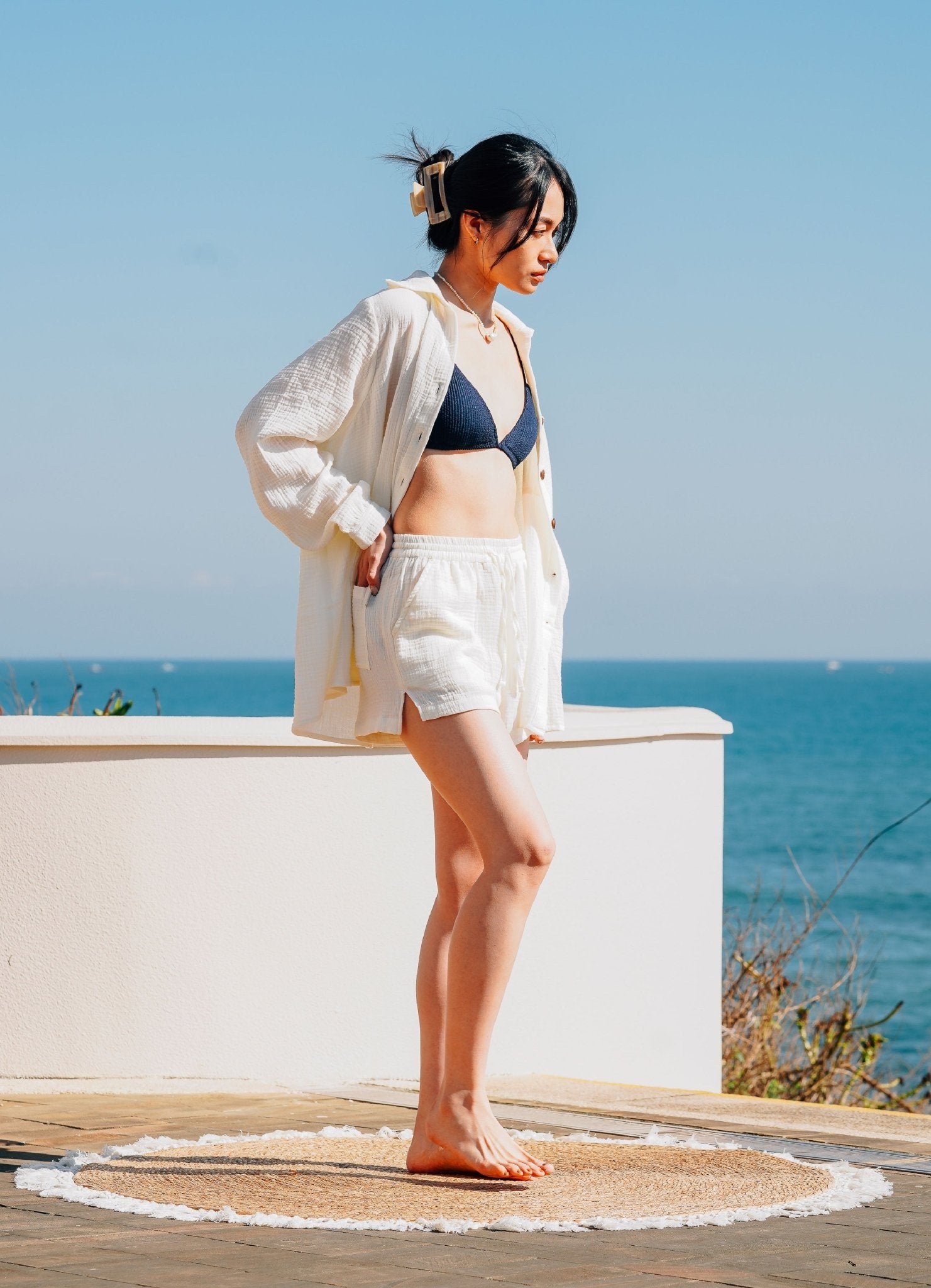 EVERYDAY SET 日光純棉短褲套裝・柔霧白 - FAVALAVA