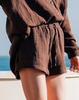 EVERYDAY SET 日光純棉短褲套裝・暮影棕 - FAVALAVA