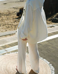 EVERYDAY SET 日光純棉長褲套裝・柔霧白 - FAVALAVA