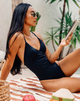 BELLA One Piece 小V領露背連身泳衣 - FAVALAVA